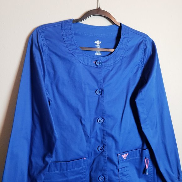 Med Couture Royal Blue Button Down Scrub Jacket Coat XS - Picture 2 of 10